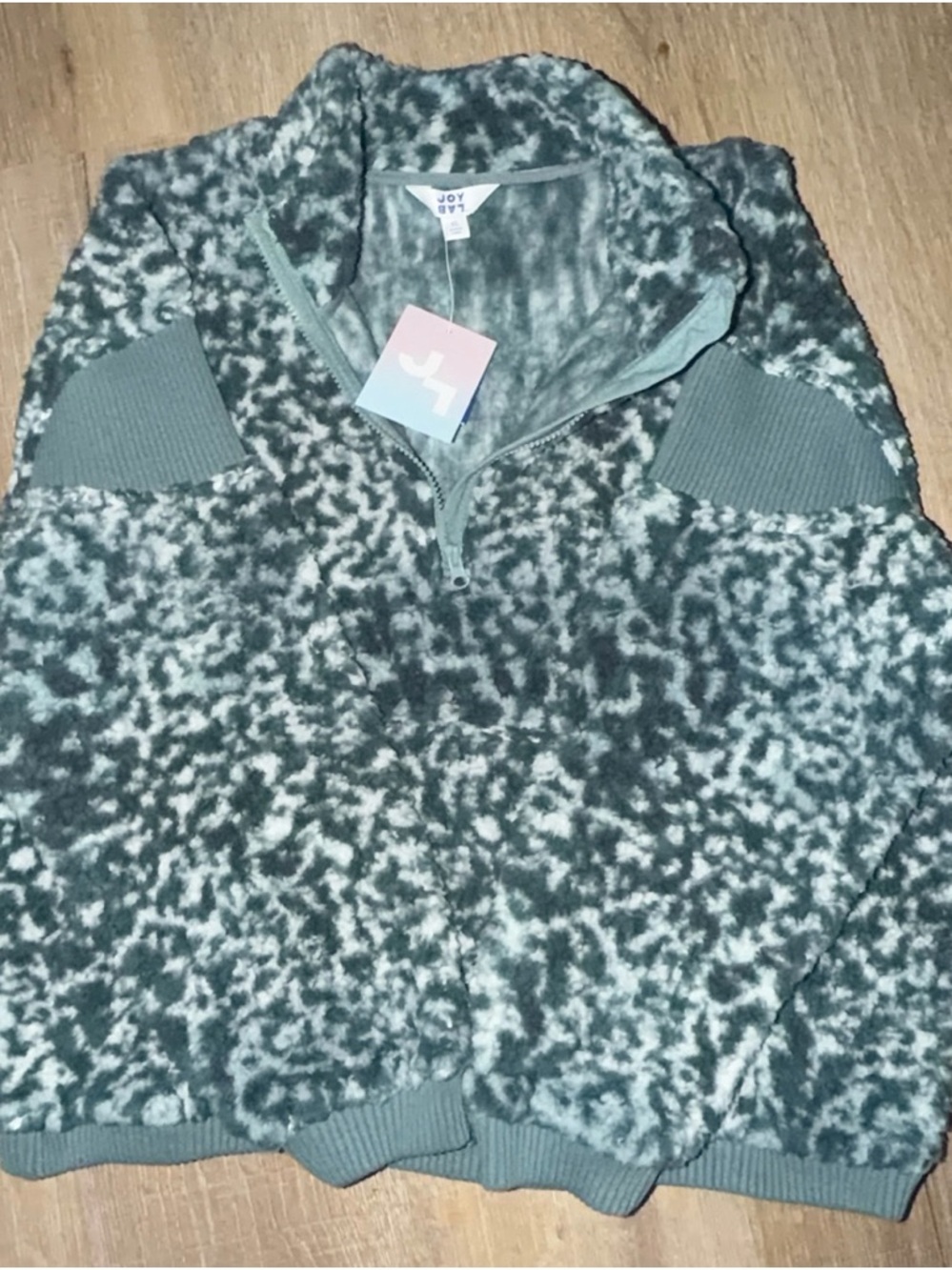 JoyLab Green Marble Sherpa Quarter-Zip Pullover